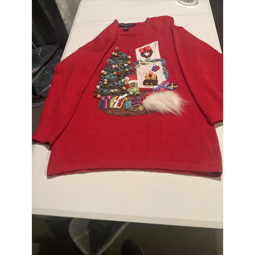 Work In Progress Christmas Sweater By Gladys Bagley M Red Festive Embellishments